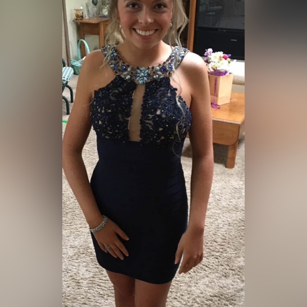 Sherri Hill Navy Prom Dress